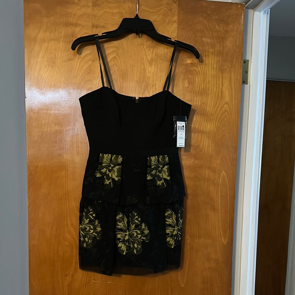 BCBGMaxAzria Black and Green Embellished Bodycon Dress